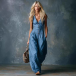 Naiste Sinine Denim Jumpsuit V-kaelus Varrukateta Lai Jalg Overall N&ouml;&ouml;p Ees Tasku Vabaaja Suvine Romper S gray