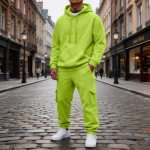 Meeste 2-osaline vabaaja komplekt: dressipluus ja elastse v&ouml;&ouml;kohta ning cargo taskutega jogger-p&uuml;ksid v&auml;lispordiks XL yellow