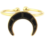 7bis [Q6210] - Bague artisanale 'Luna' noir dor&eacute; - 11x9 mm must
