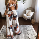 Kaheosaline &uuml;likond suvine naiste Boho Beach stiilis prinditud aluspesu lahtised laiad p&uuml;ksid 2tk varustus vabaaja komplektid L