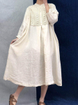 Johnature Vintage lillelised lahtised naiste kleidid s&uuml;gisene &uuml;hev&auml;rviline O-kaelusega n&ouml;&ouml;bikleit One Size beež