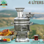 Roostevabast terasest Samovari teekannu soojendaja, k&auml;mping, veekeetja, teekannad, teekomplekt, matkatarbed, kohvimasin 4 Liter CHROME SEMAVER