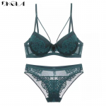DKGEA Fashion Push Up rinnahoidja, seksikas pitsist rinnahoidja, paks naiste aluspesu komplekt, must 70A roheline