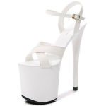 Naiste kingad Sexy Nightclub veekindel platvorm lakknahast peene kontsaga k&otilde;rged naiste sandaalid 20 cm konts 10 cm platvormist LFD 42 valge