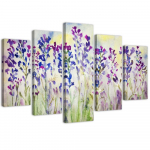 Viieosalise pildiga l&otilde;uenditr&uuml;kk Purple Field Flowers 100x70 lilla