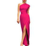 Naiste balli&otilde;htukleit varrukateta &uuml;he &otilde;laga, &uuml;hev&auml;rviline, liibuv, liibuv kleit, k&otilde;rge l&otilde;hestatud k&otilde;rge v&ouml;&ouml;kohaga kaldus peokleit, naiste riided 2XL roosa punane v&auml;rv