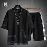 Casual Meeste Prinditud Komplektid Kvaliteetne T-s&auml;rk + L&uuml;hikesed p&uuml;ksid Spordidressid Suvine O-kaelusega T s&auml;rgi Komplekt Uus Spordijooks Meeste Riided S