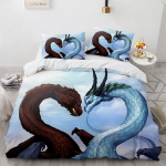 kemila 3D HD Digital Dragon Kodutekstiil voodipesukomplekt Tekkkate Padjap&uuml;&uuml;r USA/UK/AU &uuml;heinimesevoodiga, t&auml;issuuruses kuningannaga magamistoa komplekt DE-XS 100x135