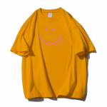 Shellsuning Smiley Face Prinditud T-s&auml;rgid 2023 Suvi, Uued Suured vabaaja O-kaelusega l&uuml;hikeste varrukatega puuvillased t-s&auml;rgid Naiste mood Harajuku p&otilde;hitopsid M kollane