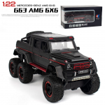 1/22 Scale Benz G63 AMG 6x6 V12 Off-Road must pikapi mudelauto, tsingisulamist tagasit&otilde;mmatav heli ja valgusega m&auml;nguauto lastele poisile t&uuml;drukule kingitus 1/22-23.5x11x10cm must