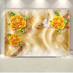 Foto seinamaal 3D Euroopa &otilde;ukonna stiilis kullast ehted Lilled Tapeet Elutuba Magamistoa Diivan Taust Seinakaunistus Fresko 200 cm(W) x 140 cm(H)