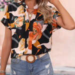 SOWOOLIFE naistemood vabaaja lillemustriga l&uuml;hikeste varrukatega V-kaelusega pluusid ja s&auml;rgid M must