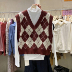 Naiste kampsun vest, 2023. aasta suvine Korea teemantruuduline kootud vest, naiste vestid, vaba V-kaelusega varrukateta naiste vest One Size must