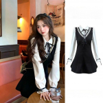 Preppy stiilis koolikleit polo Korea mood Kawaii &uuml;li&otilde;pilaste v&otilde;ltsing kaheosaline Mini l&uuml;hikesed kleidid s&uuml;gise &scaron;ikk S must