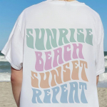 Sunrise Beach Sunset Repeat Twist Letter Prints Naiste puuvillased l&uuml;hikeste varrukatega suvised hingavad matemaatika topid, naiste vabad T-s&auml;rgid S valge