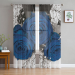 Sinise roosi&otilde;iega t&uuml;llkardinad elutuppa Prinditud Sheer Voile kardin Magamistoa akende varjestus kardinad Rulood Kodukaunistus W135 x H115cm x1