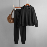 S&uuml;gis-/talvine naiste POLO-krae vabaaja kudumine, kaheosaline komplekt, kudumid kampsunid, lukuga pulloverid + kitsad p&uuml;ksid, &uuml;likonnad S must