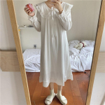 Pikkade varrukatega kleit pidžaama Naiste armas t&uuml;druk Korea &scaron;ikk stiil valge s&uuml;gisprintsessi stiilis midi kleit Kodus kandmine kaheosalised riided M valge