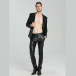 Meeste nahast p&uuml;ksid Skinny Fit elastne stiil mood PU nahast p&uuml;ksid mootorrattap&uuml;ksid 28 must