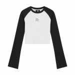 Grunge Patchwork Crop Top Vintage soonikkoes pikkade varrukatega T-s&auml;rk Korea mood Seksikas &otilde;huke tees&auml;rk 90ndate Jaapani t&auml;navar&otilde;ivad S valge