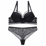 Uus saabunud Push Up naiste rinnahoidjakomplekt Solid seksikas rinnahoidja ja alusp&uuml;kste komplekt B Cup pesukomplekt 75B must