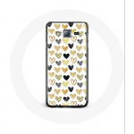 &Uuml;mbris Samsung Galaxy j3 2016 abstraktse tekstuuriga taustaga s&uuml;damed, must kollane ja hall