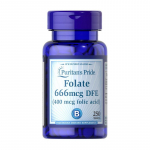 Puritan's Pride folaat 666 mcg DFE (400 mcg foolhapet), 250 vahekaarti