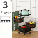 K&ouml;&ouml;giriiul Majapidamises kasutatav mitmekihiline p&ouml;&ouml;ratav p&otilde;rand puu- ja k&ouml;&ouml;giviljade hoiu riiul Toidukaupade lao riiul 3 Layer must