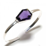 Natural Amethyst Gemstone 925 Sterling Silver Cuff Bangle Adjustable p1p67