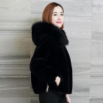 Naiste kunstkarusnaha mantel Talvine &uuml;hev&auml;rviline kapuutsiga t&otilde;mblukuga l&uuml;hike jope Naiste suur vabaaja soe mantel M must