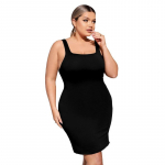 Vabaaja ruudu kaelusega varrukateta kleidid naistele &uuml;hev&auml;rviline plusssuuruses kleit Naiste mugav must kleit k&otilde;rge v&ouml;&ouml;kohaga kleit moodne rannakleit XL must