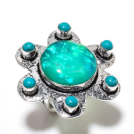 Natural Green Triplet Opal, Turquoise 925 Sterling Silver Ring Size 6.5 f8d53