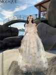 MODIQUE Suvised naised Elegantne lilletikanditega v&otilde;rgust marli Girly Girl Sense p&auml;itsetega kleit Daami atmosf&auml;&auml;riline kerge pulmakleit r&ouml;stimiskleit L valge