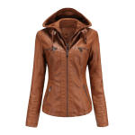 Naiste kevad-s&uuml;gis kapuutsiga kaheosaline eemaldatav suure suurusega PU-pestud nahkjakk S-4XL M brown