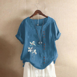 Suvine Casual Dragonfly Print Lahtine T-s&auml;rk Retro puuvillane ja linane O-kaelusega plusssuuruses l&uuml;hikeste varrukatega naiste topp XS-5XL S sinine