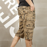 Cotton Cargo Shorts Meeste 3/4 p&otilde;lvepikkusega t&ouml;&ouml;p&uuml;ksid Capri Multi Pocket Suvised vabaaja l&uuml;hikesed p&uuml;ksid K&auml;rbitud p&uuml;ksid Meestele 28 beež