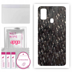 apgo Protective Skin Sticker for the back compatible with Samsung Galaxy M21, Wrap Film, Foil, Vinyl - Pattern Carbon Black Pixel