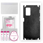 apgo Protective Skin Sticker for the back+sides compatible with Oppo A76, Full Wrap Film, Foil, Vinyl - Pattern Black Leather