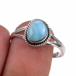 Natural Republic Larimar Kivist K&auml;sit&ouml;&ouml;na Valmistatud 925 Sterling H&otilde;bedast S&otilde;rmus Suurus 9 b3J80