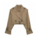 Women's Stylish Slim Jacket Spring Fall Girls Cool Double-breasted Jacket Top Office Simple Casual Short XS khaki