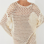 Suvine seksikas kootud pullover naistele Puhkuse rannas &otilde;&otilde;nsad pikkade varrukatega s&auml;rgid Naiste puhkus Vaata l&auml;bi vabaaja kudumid, katta daamid S aprikoosi