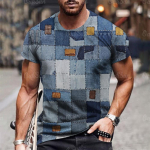 Meeste T-s&auml;rk 3D Digitaalne Patchwork Graafilise tr&uuml;kiga l&uuml;hikeste varrukatega T-s&auml;rgid Mugavad vabaaja Elastne Meeste Kaelus Mehed V&auml;listegevused Top 3XL