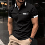 New men's casual POLO shirt chest false pockets lapel buttons business T-shirt tops male S khaki