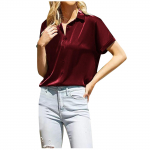 Siidist pluus naiste l&uuml;hikeste varrukatega satiinist n&ouml;&ouml;biga s&auml;rgid, vaba V-kaelusega t&ouml;&ouml;tuunika top L must