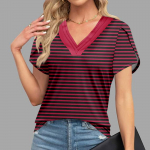 Naiste pluusid pidulikud vabaaja, moeprint l&uuml;hikeste varrukatega retroprindiga T-s&auml;rk unikaalse disainiga V-kaelusega &uuml;lem&otilde;&otilde;dulised T-s&auml;rgid L must