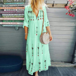 Naiste mood avara pikkade varrukatega maksikleit V-kaelusega Retrokleit L sinine