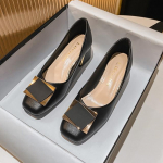 Suurused 35-43 Naiste Klassikalised Kingad Keskmise Kontsaga Ruudukujulise Ninaga Kingad Kontori Daami Nahast Kingad Suur Kuldne Metallkett Pehmed Tallad Libistatavad Kingad 41