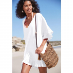 Suures suuruses naiste suvised lipsudega Ruffle Beach Cover Up bikiinidest p&auml;ikeser&otilde;ivaste kleidid One Size valge