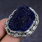 Blue Moldavite Quartz Gemstone 925 Sterling Silver gift Jewelry Ring Size 9 M9L62