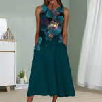 Suvemood Seksikas varrukateta kleit Pehme vabaaja 3D h&otilde;lmikpuu lehtedest prinditud kleit varrukateta sling kleit XS sinine